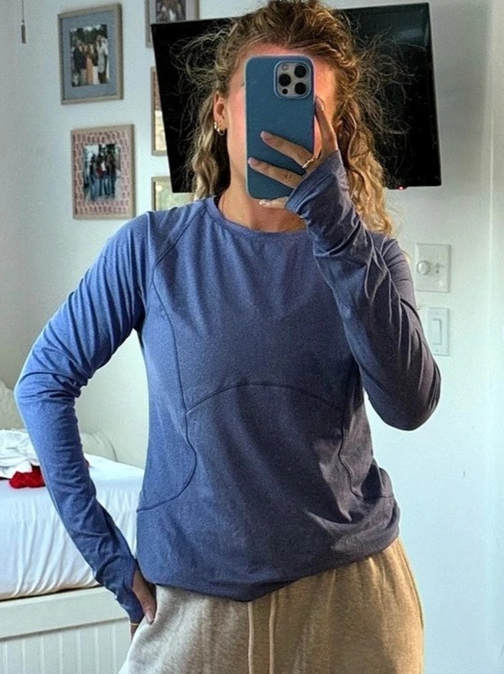 Spyder Long Sleeve Athletic Top in Blue Size Medium
